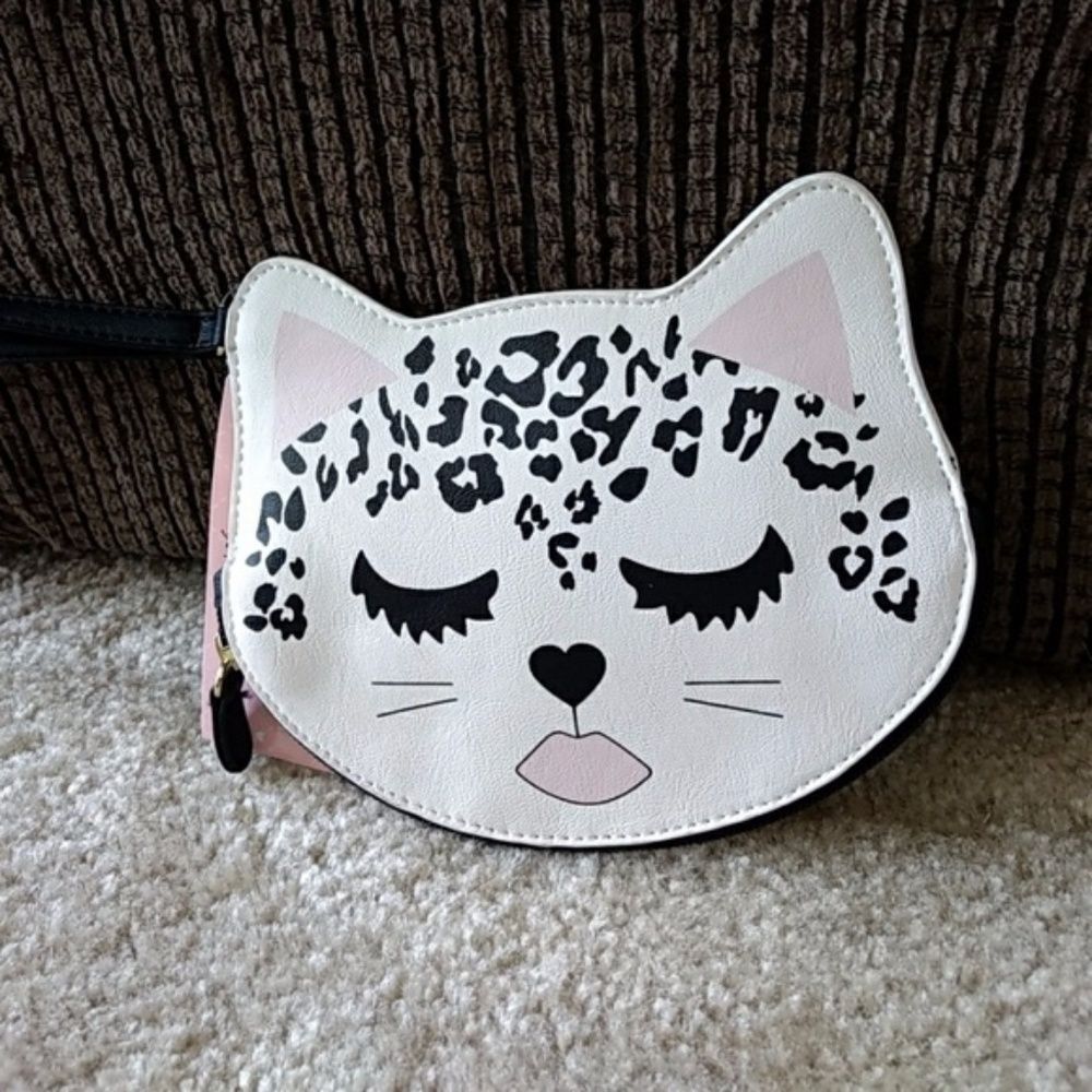 Betsey Johnson Leopard Cat Coin Purse Cream Black